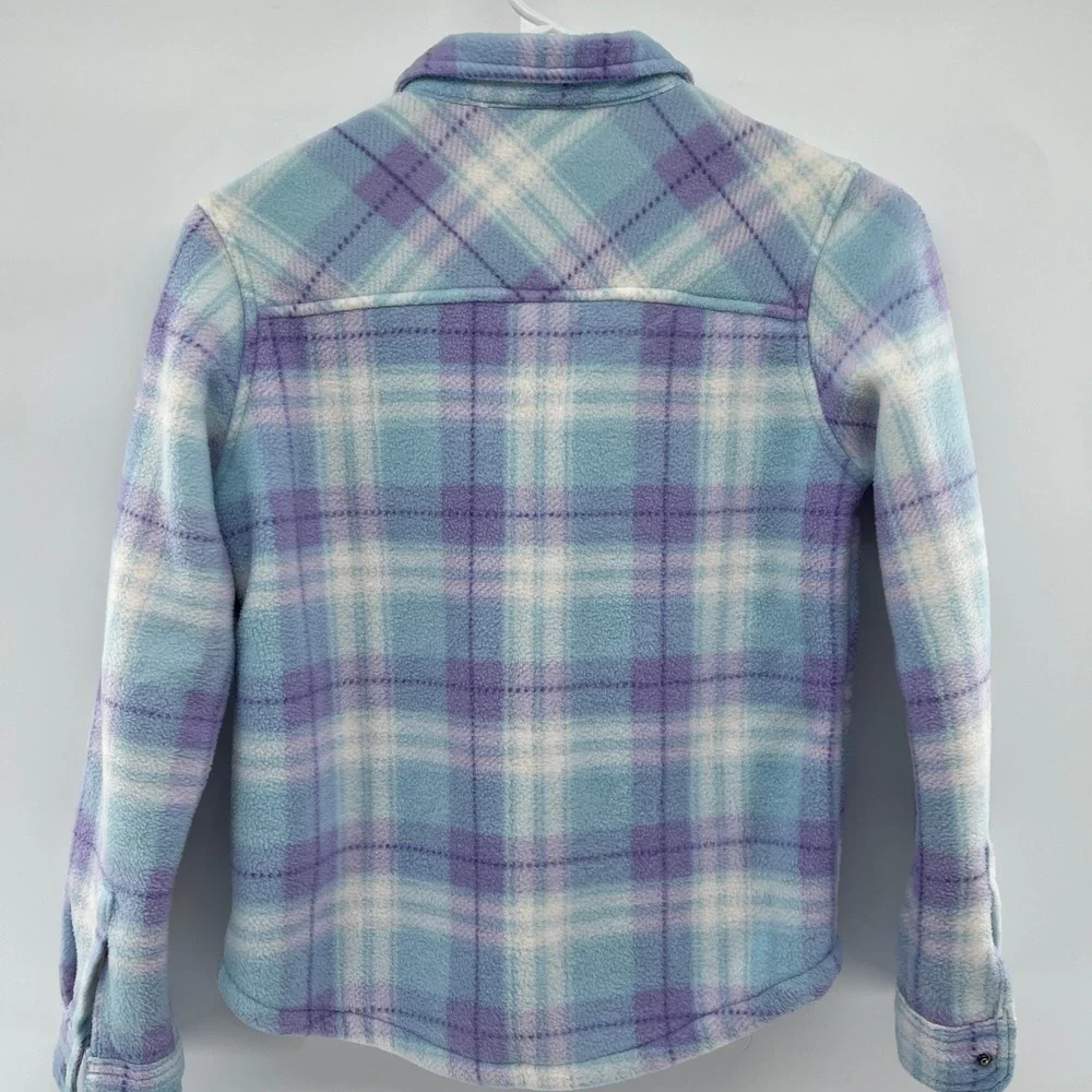 Eddie Bauer Kids Plaid Fleece Sherpa‎ Lined Shirt Jacket Size 10 12 Blue Purple